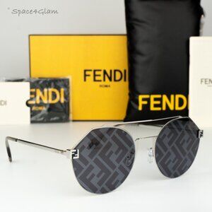 Fendi Women Sunglasses Palladium Blue Silver Mirror Round FE40060U 16X BRAND NEW